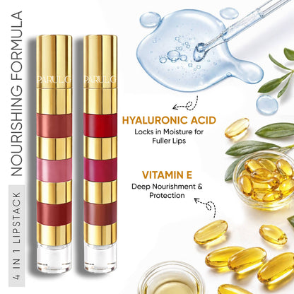 Parul Garg Beauty 4-in-1 Bold & Nude Shades Smudge-Proof Liquid Lipstick Stack with Gloss -Pack of 2