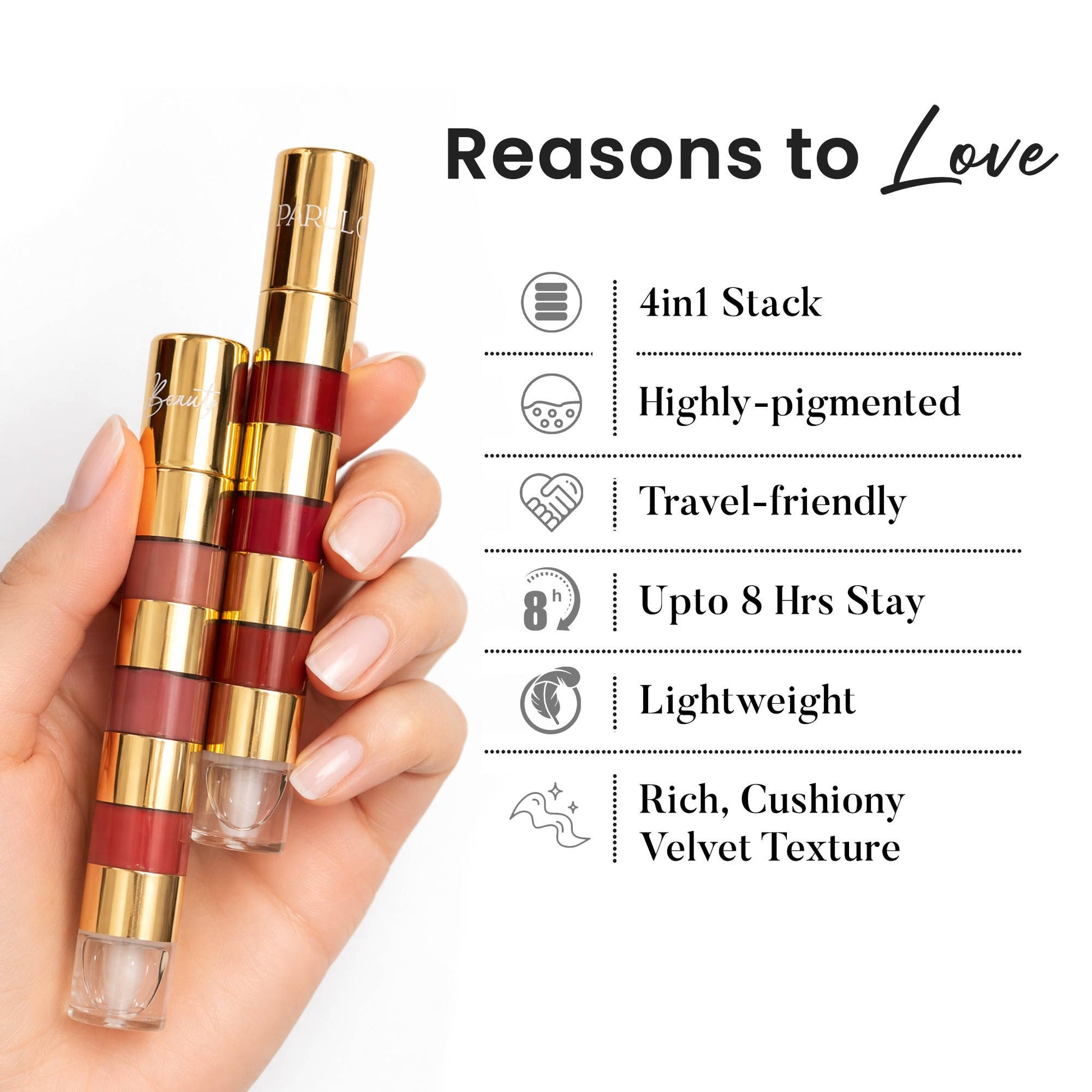 Parul Garg Beauty 4-in-1 Bold & Nude Shades Smudge-Proof Liquid Lipstick Stack with Gloss -Pack of 2