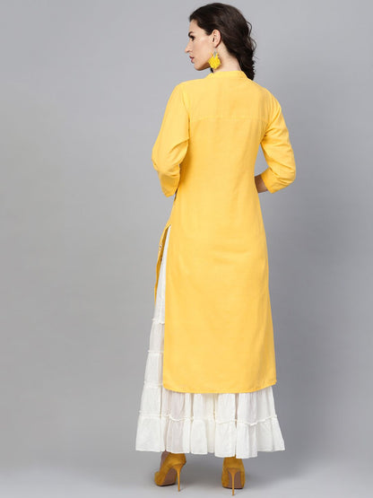 Dhiyona IE Women Yellow Embroidered Straight Kurta