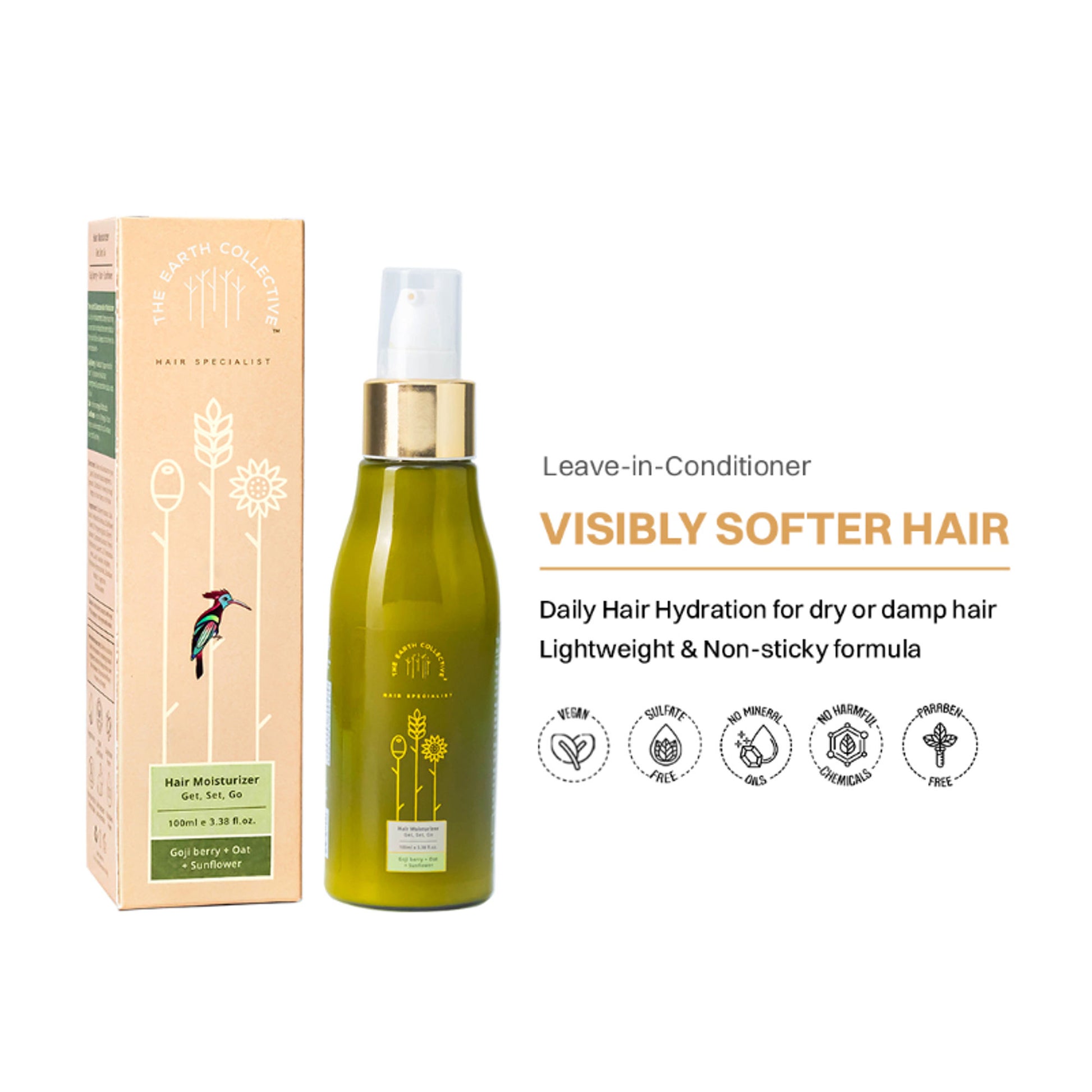 The Earth Collective Hair Moisturizer - Hydrating Leave On Hair Serum With Goji Berries & Oats