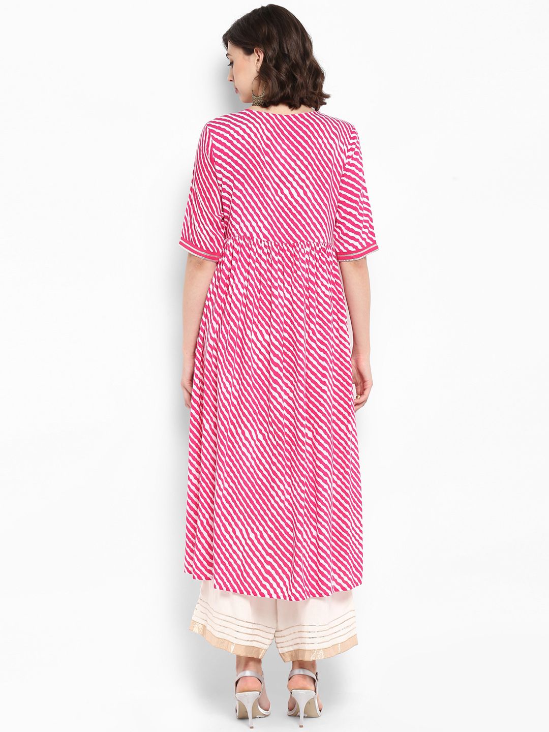 Indyancart VA Women's Pink & White Embroidered Kurta with Palazzos