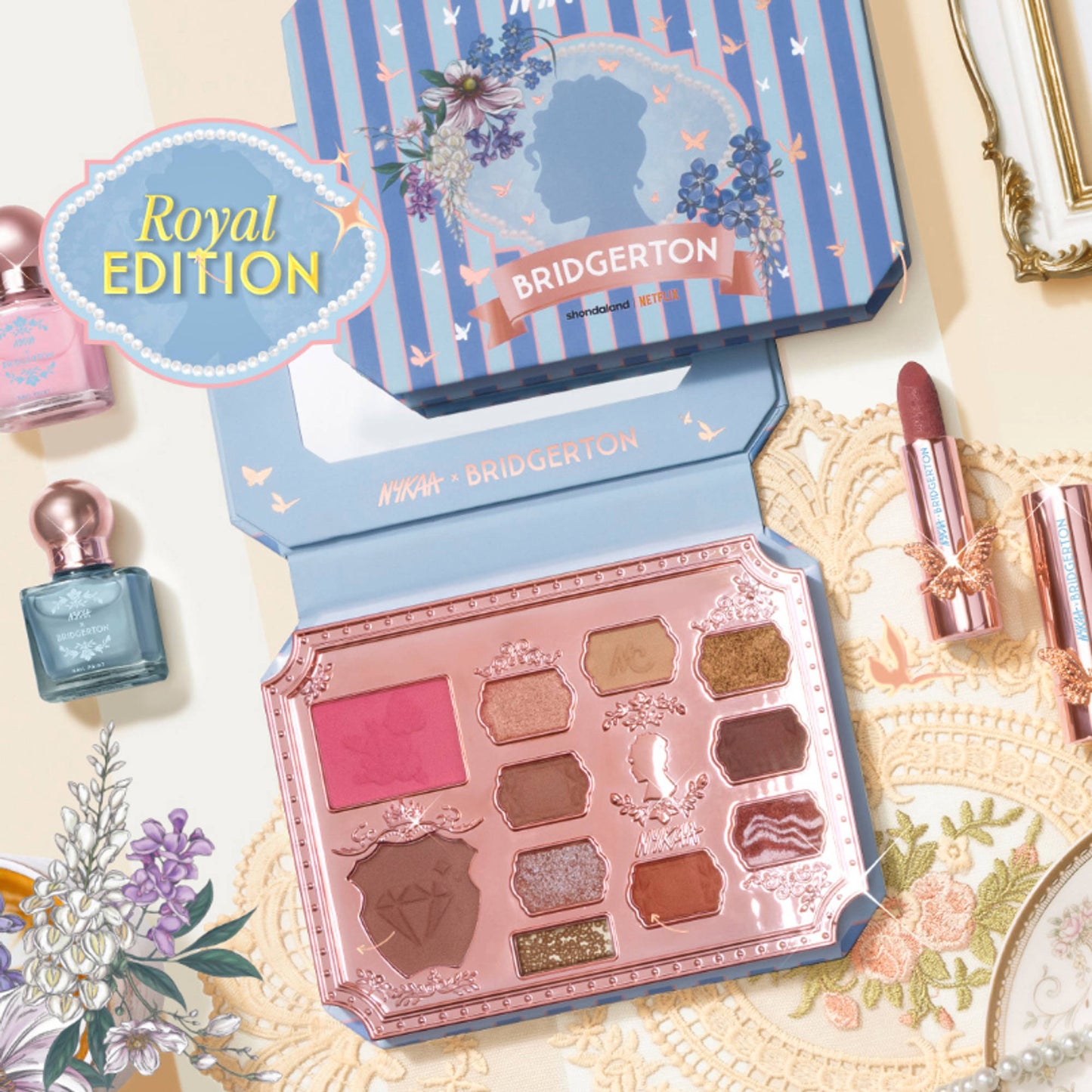 Nykaa Cosmetics X Bridgerton Face & Eye Multi-Texture Eyeshadow Blush & Contour Palette