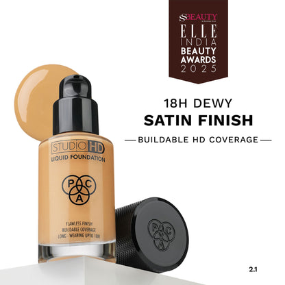 PAC Studio HD Liquid Foundation - Lightweight Dewy Satin Finish, Medium to Buildable Coverage - 2.1