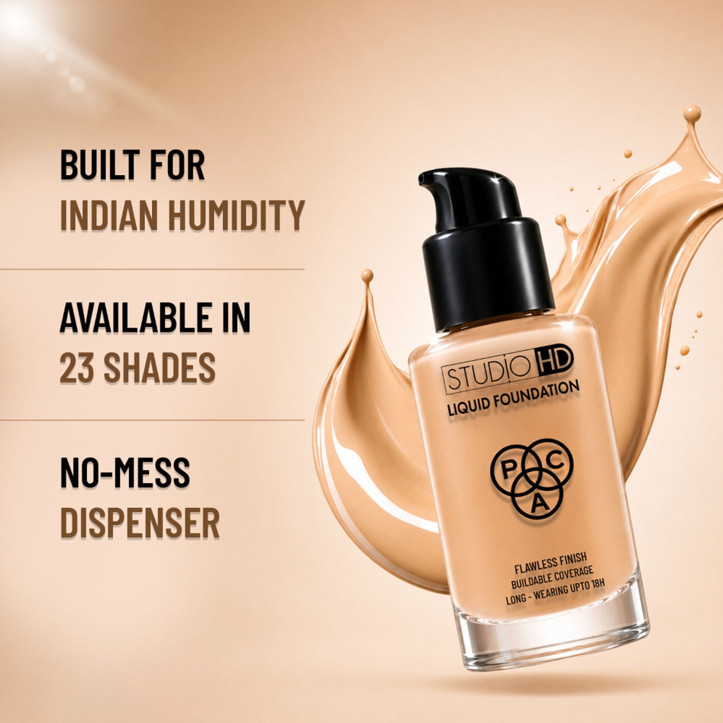 PAC Studio HD Liquid Foundation - Lightweight Dewy Satin Finish, Medium to Buildable Coverage - 3.9