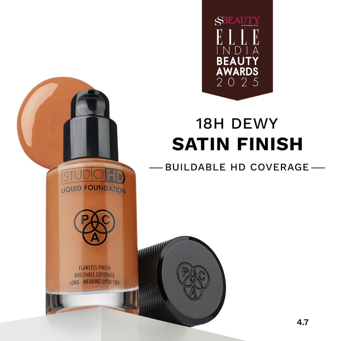 PAC Studio HD Liquid Foundation - Lightweight Dewy Satin Finish, Medium to Buildable Coverage - 4.7