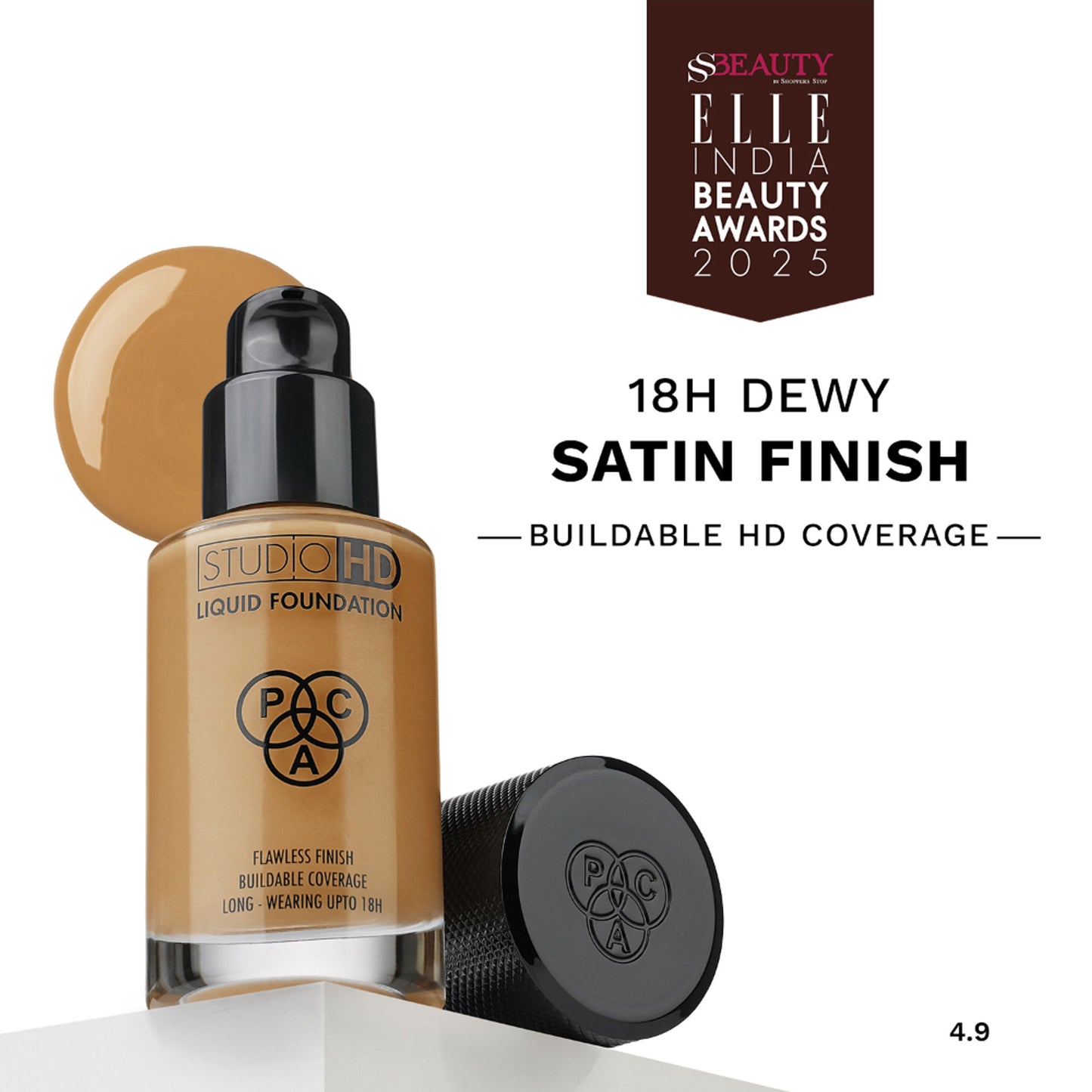 PAC Studio HD Liquid Foundation - Lightweight Dewy Satin Finish, Medium to Buildable Coverage - 4.9