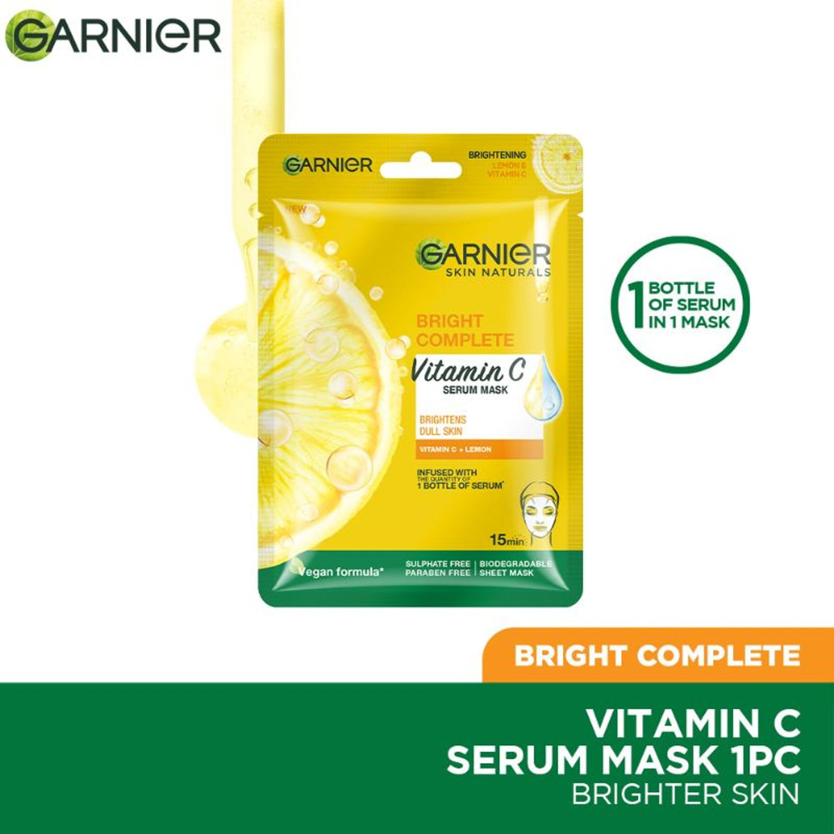 Garnier Skin Naturals Face Serum Sheet Mask - Bright Complete