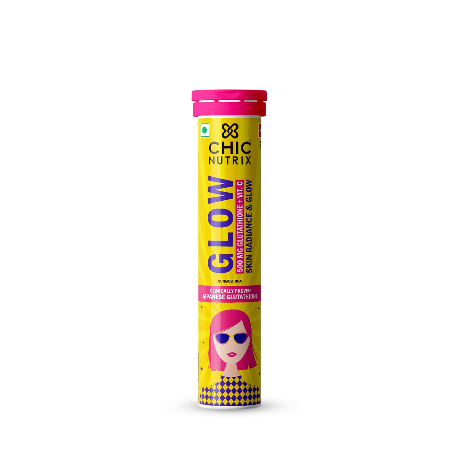 Chicnutrix Glow 500mg Effervescent Tablets - Strawberry & Lemon Flavor, For Glow & Radiance Skin - Indyancart