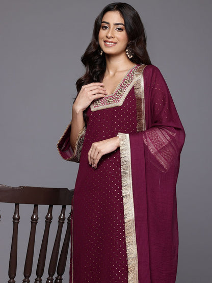 Indyancart VA Women's Gotta Patti Embroidered Silk Georgette Kurta with Trousers & Dupatta