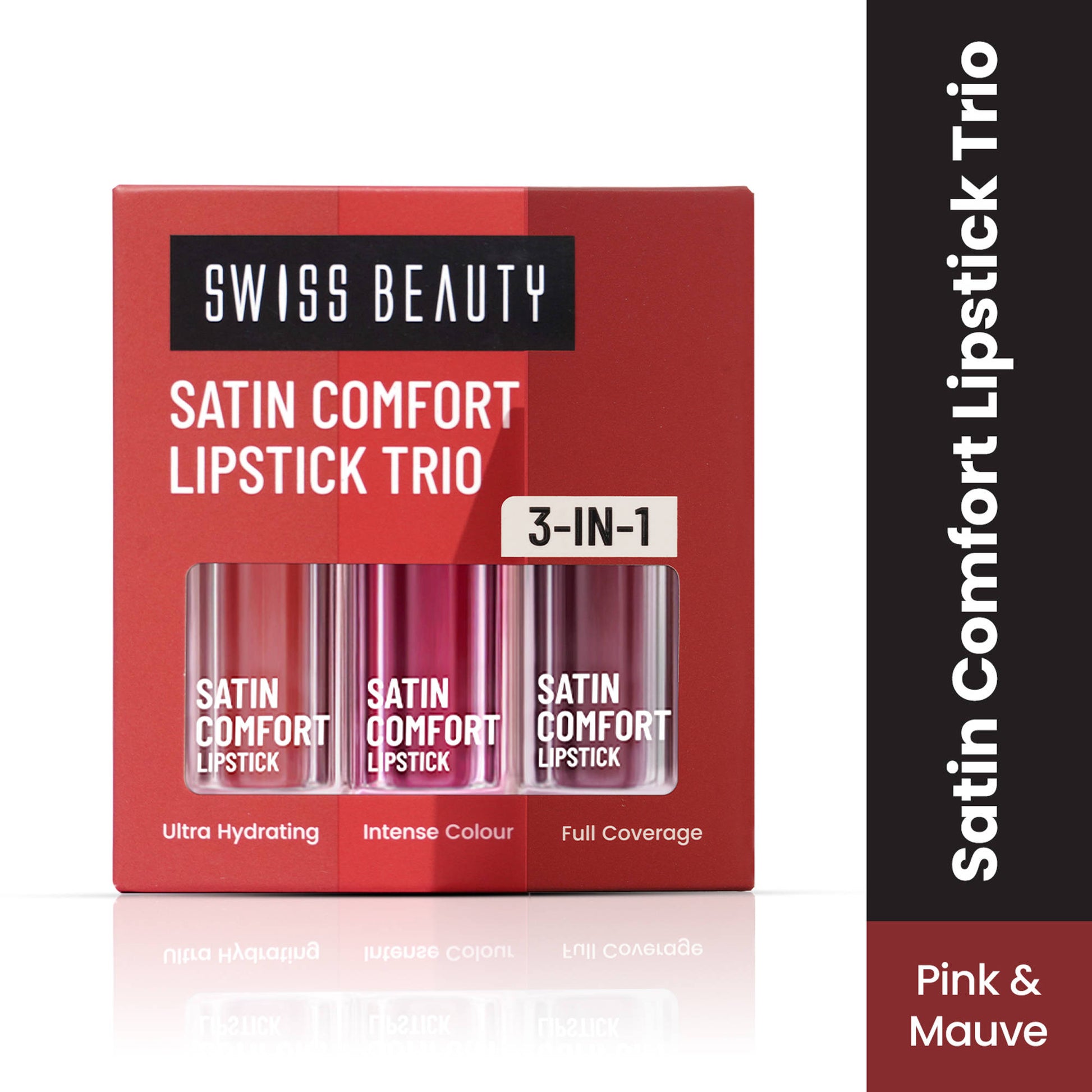 Swiss Beauty Satin Comfort Lipstick Trio 3-In-1 Combo - Pink And Mauve