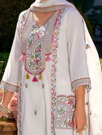 Dhiyona IE Women Floral Embroidered Regular Kurta with Trousers & With Dupatta