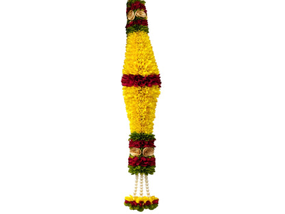 Yellow & Red Hanging Artificial Flower Toran for Main Door Entrance, Reusable Thoran for Pooja Mandir, Living Room & Home Décor, Bandarwal for Festival Decoration (42x25 inch)