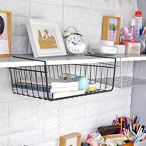 Go Hooked 16 Inch Under Shelf Basket Black Powder Coated Iron for Maximum Storage Efficiency Optimize Your Space for Kitchen and Pantry Home and Office Set of 2
