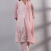 Women's Pink Embroidered Cotton Kurta With Viscose Chanderi Embroidered Dupatta