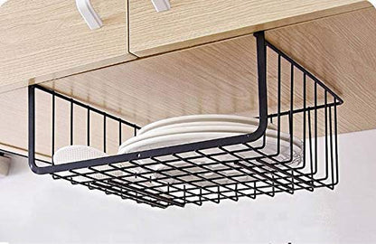 Go Hooked 16 Inch Under Shelf Basket Black Powder Coated Iron for Maximum Storage Efficiency Optimize Your Space for Kitchen and Pantry Home and Office Set of 2