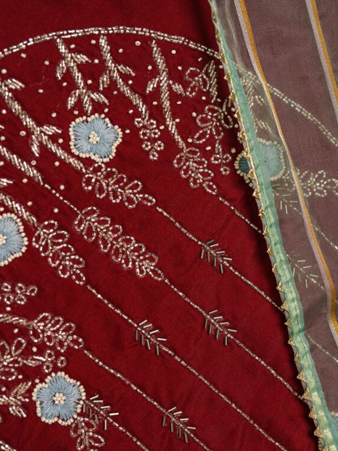 Indyancart SN Women's Embroidered Round Neck Straight Beads and Stones Kurta With Trouser & Dupatta