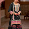 Dhiyona IE Floral Embroidered Sequinned Straight Kurta With Sharara & Dupatta