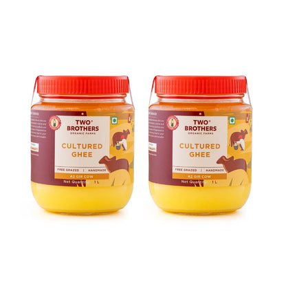 Two Brothers Organic Farms A2 Gir Cow Cultured Ghee | Cultured Cow Desi Ghee | Curd-Churned Bilona Ghee | Pure, Natural, and Healthy