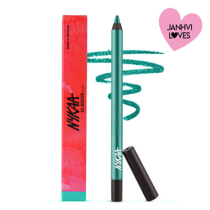 Nykaa Glamoreyes Waterproof Shimmer Eye Pencil in Teal Spell 02, a vibrant teal eye pencil with shimmer finish from Nykaa Cosmetics.