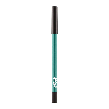 Nykaa Glamoreyes Waterproof Shimmer Eye Pencil in Teal Spell 02, showcasing the vibrant teal eyeliner with shimmer finish.