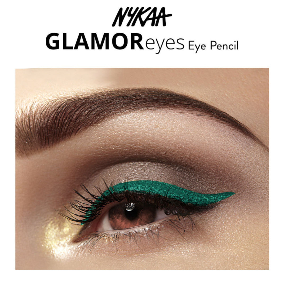 Nykaa Glamoreyes waterproof teal shimmer eye pencil from Nykaa Cosmetics, with a creamy texture and vibrant teal color.