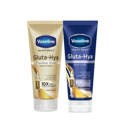 Vaseline Gluta-Hya Flawless Glow and Overnight Radiance Body Lotions, smooth and glowing skin with nourishing serum-in-lotion formula