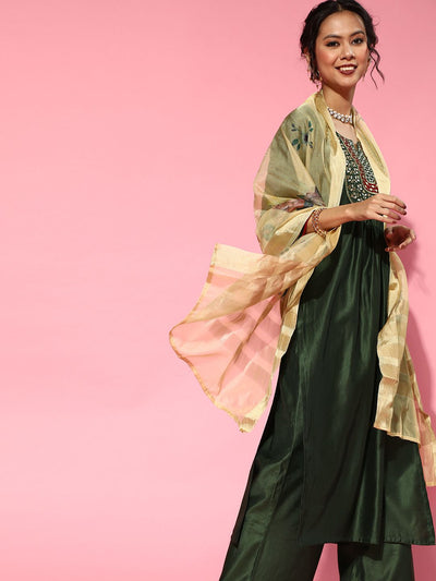 Dhiyona IE Green Silk Blend Calf Length Kurta Set