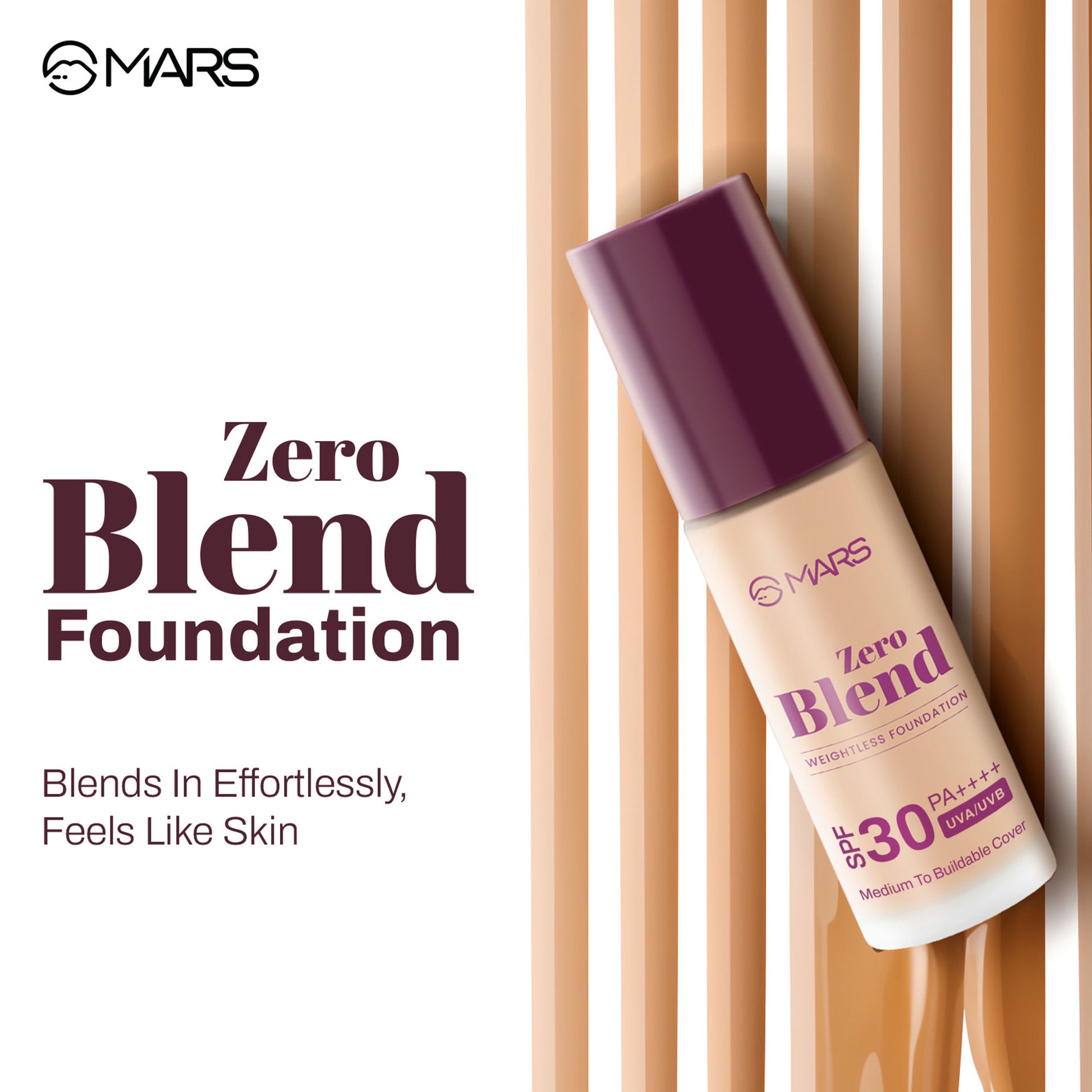 MARS SPF30 PA+++ Zero Blend Weightless Foundation - 04 Almond Butter
