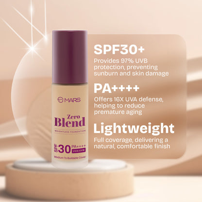 MARS SPF30 PA+++ Zero Blend Weightless Foundation - 06 Honey Gold