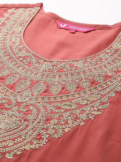Indyancart VA Women'sEthnic Motifs Yoke Design Zari Kurta With Palazzos & Dupatta