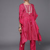 Dhiyona VA Women's Pink Embroidered Chanderi Silk Kurta with Trousers
