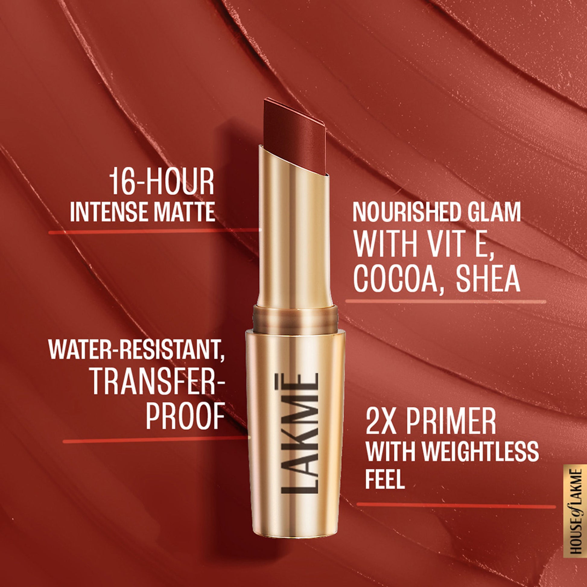 Lakme 9 To 5 Powerplay Priming Matte Lipstick, Lasts hrs - MR3 Red Rust