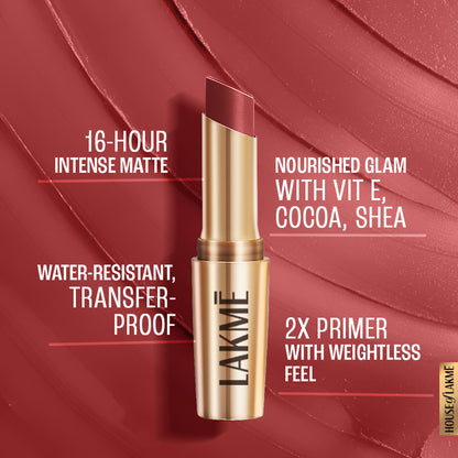 Lakme 9 To 5 Powerplay Priming Matte Lipstick, Lasts hrs - MR4 Roseatte Red