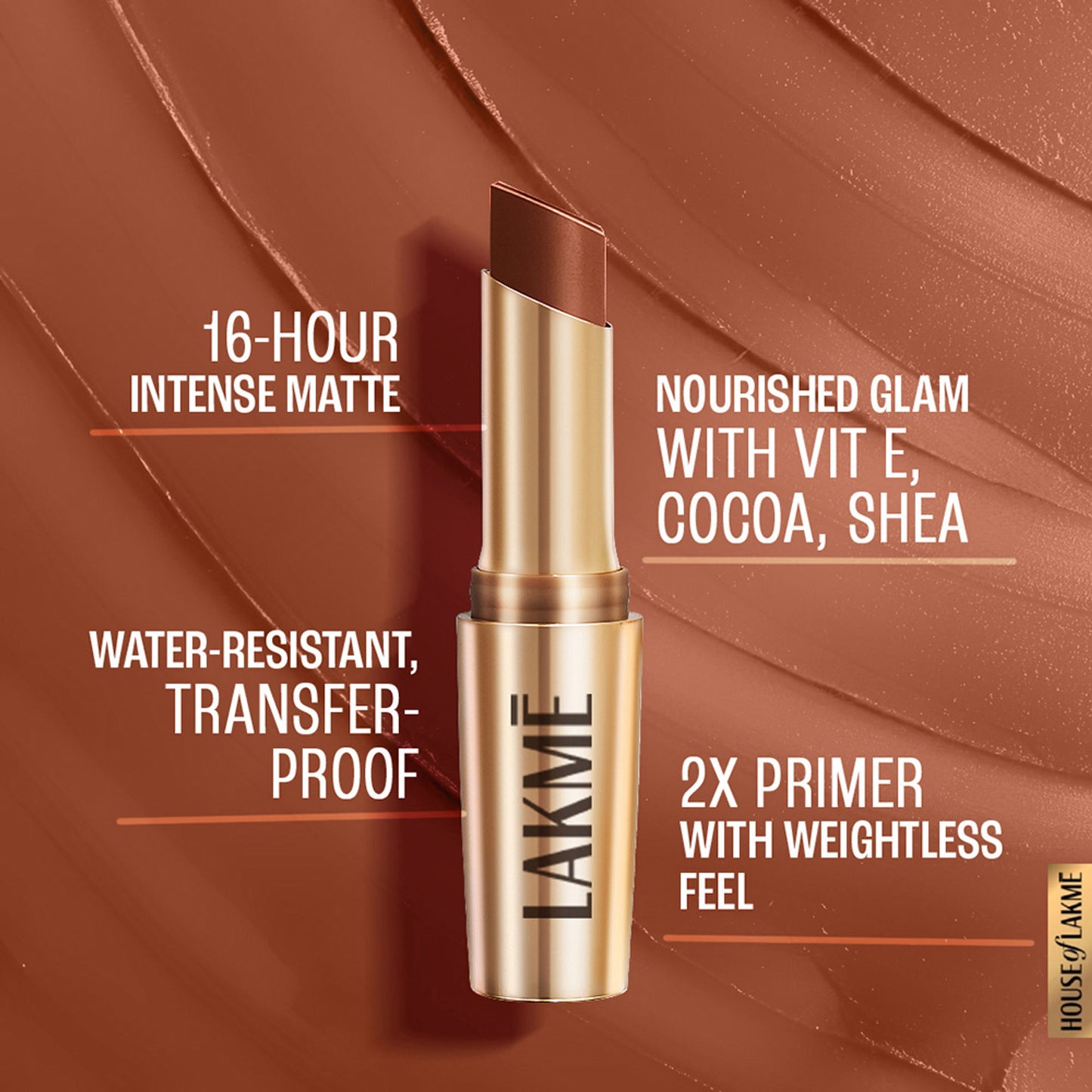 Lakme 9 To 5 Powerplay Priming Matte Lipstick, Lasts hrs - Rustic Brown