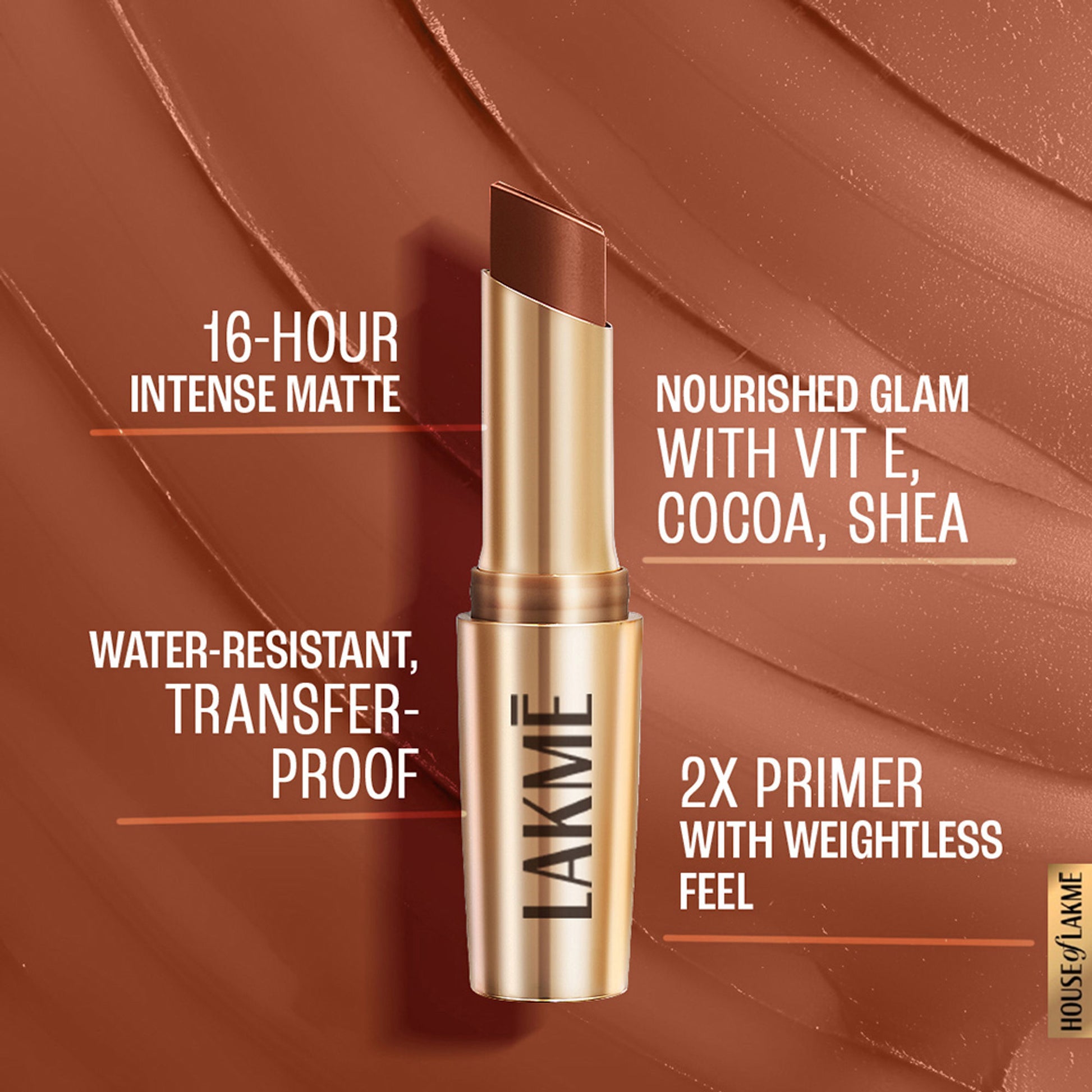 Lakme 9 To 5 Powerplay Priming Matte Lipstick, Lasts hrs - Rustic Brown