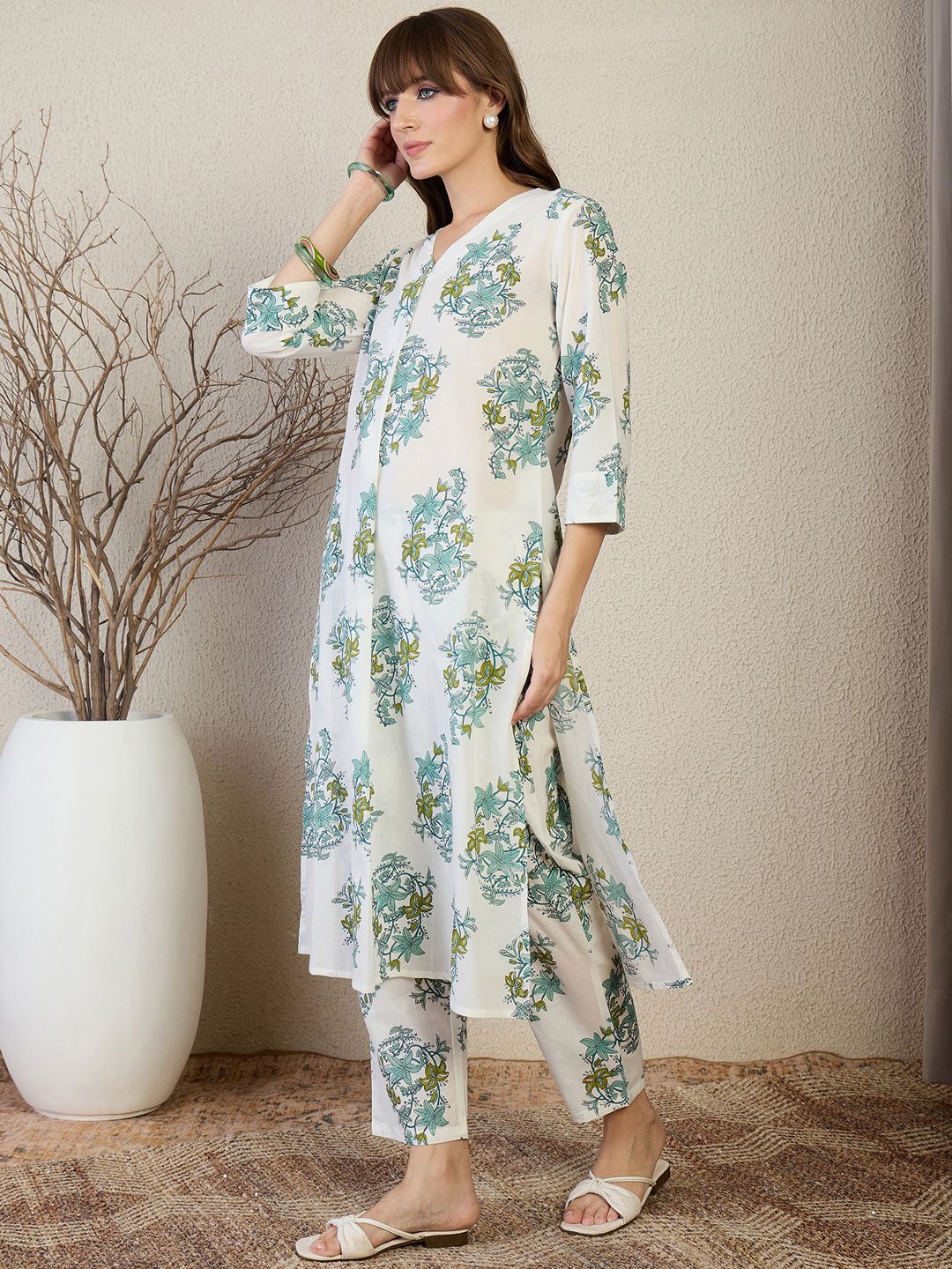 Dhiyona IE Printed Pure Cotton Top With Trousers Co-Ords