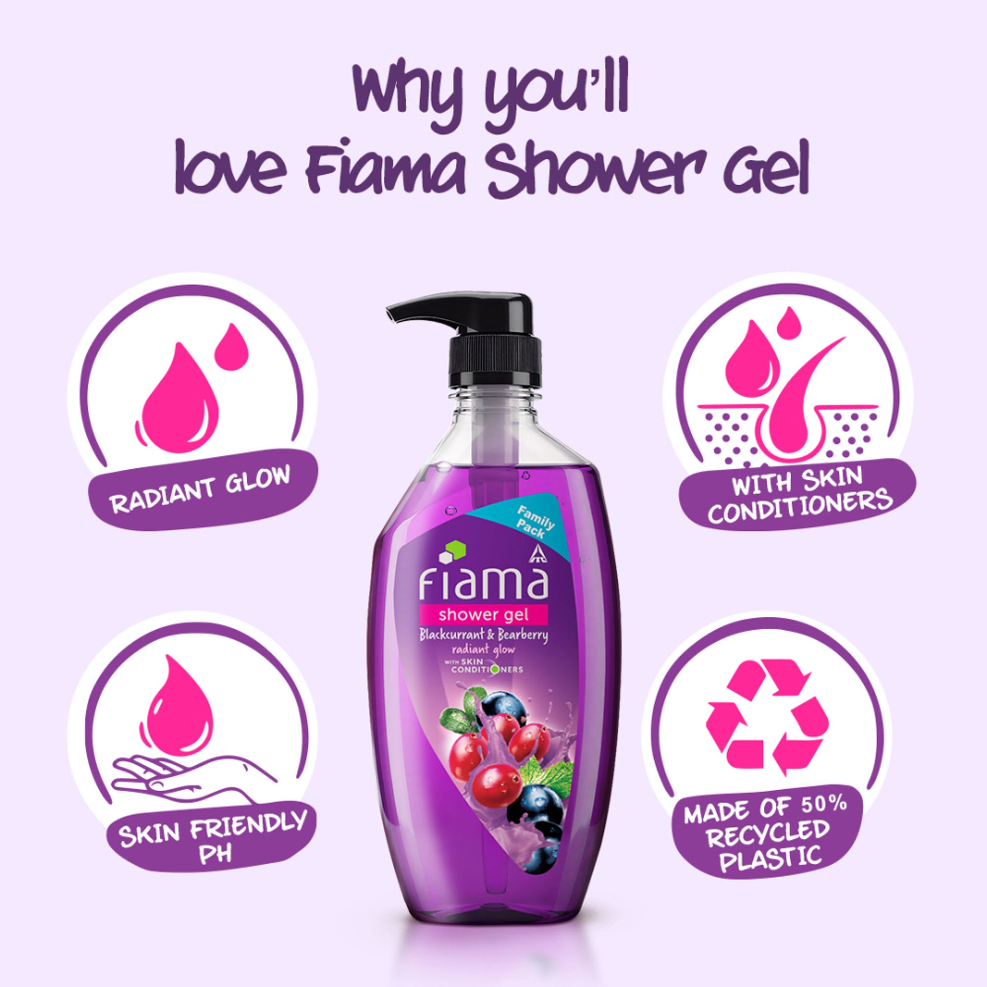 Fiama Shower Gel Blackcurrant & Bearberry Body Wash With Skin Conditioners For Radiant Glow
