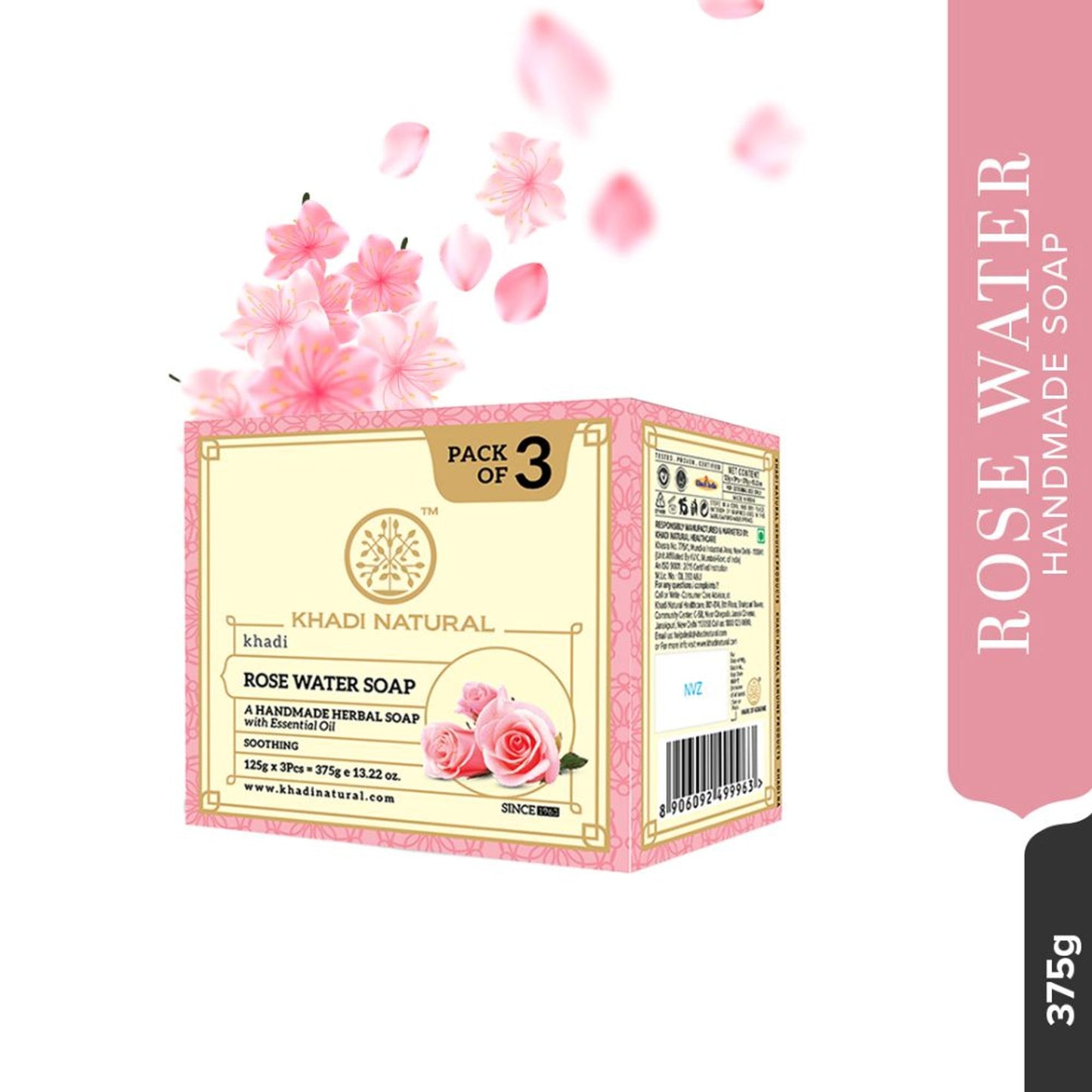 Khadi Natural Rose Water Soap Pack of 3