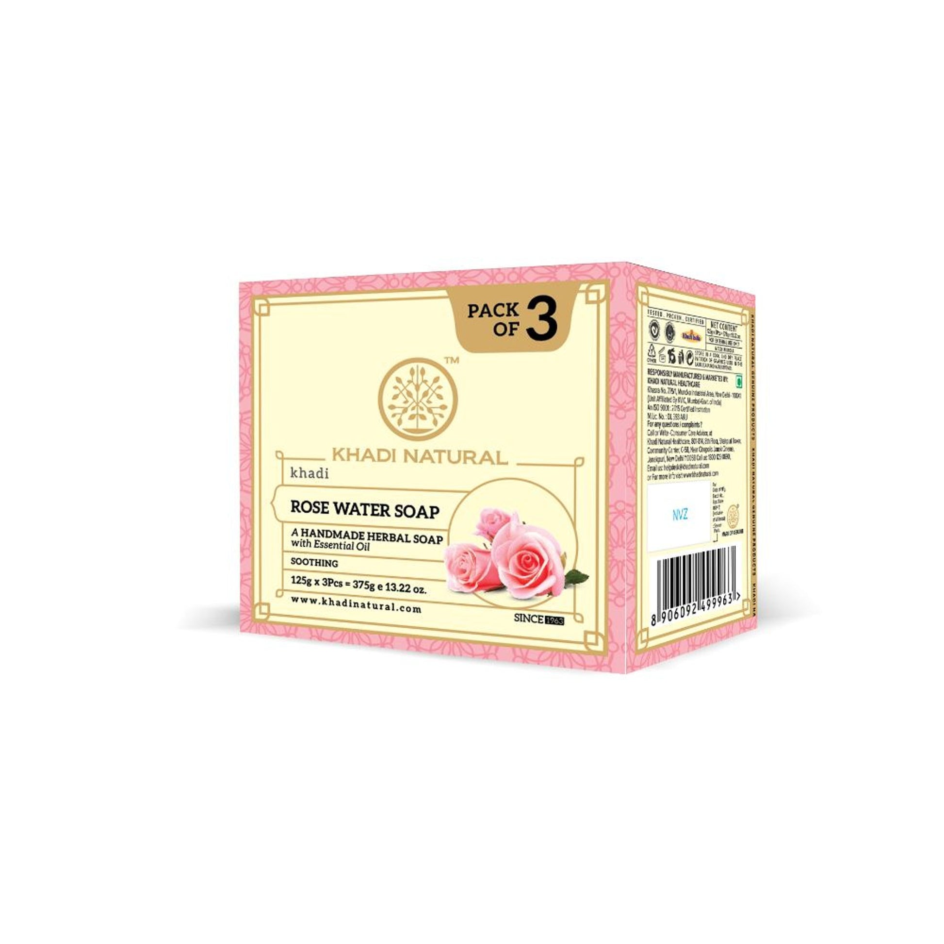 Khadi Natural Rose Water Soap Pack of 3