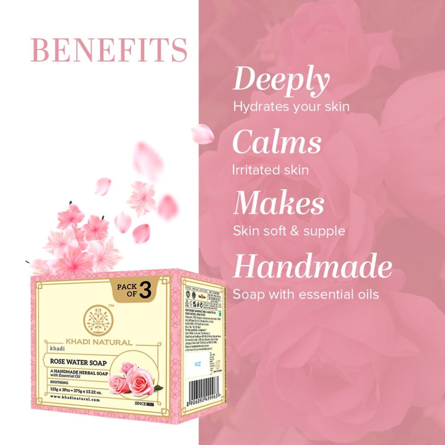 Khadi Natural Rose Water Soap Pack of 3