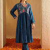 Indyancart IE Floral Embroidered Three-Quarter Sleeves Liva Tunic With Trouser