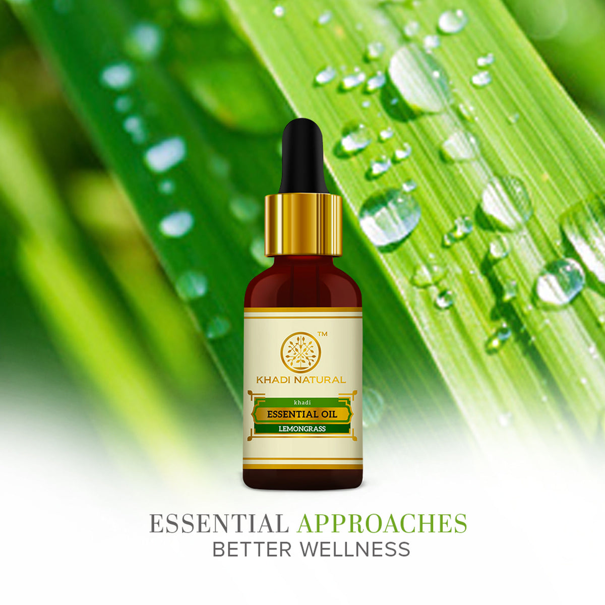 Khadi Natural Lemongrass essential oil bottle with dropper, used for firming and toning skin.