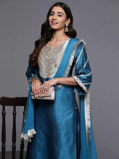 Indyancart VA Women'sEthnic Motifs Embroidered Regular Sequinned Kurta with Trousers & Dupatta