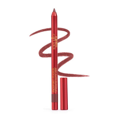 LoveChild Masaba Passport Pucker Matte Lip Liner in Humble Brag showing the pencil and its packaging on a neutral background.