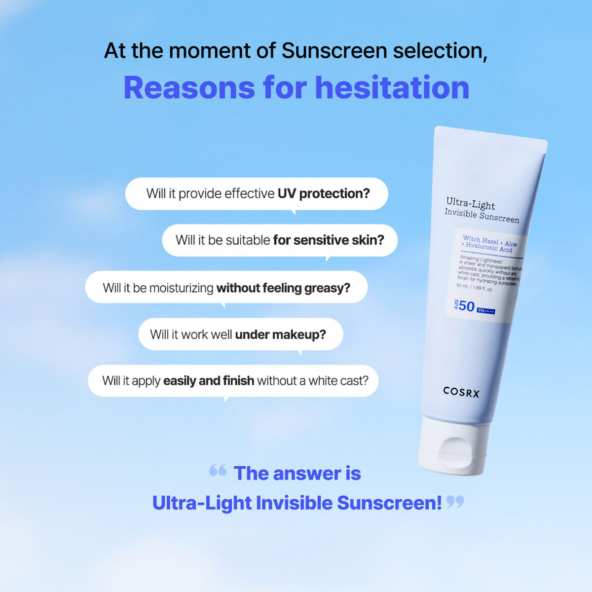 COSRX Ultra-Light Invisible Sunscreen SPF50 PA++++