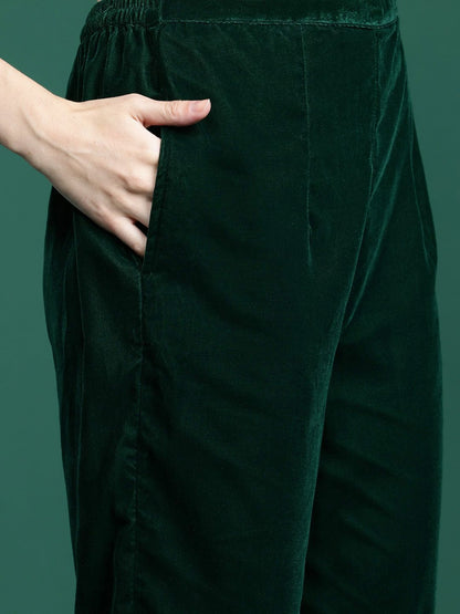 Indyancart IE Ethnic Motifs Velvet Kurta with Trousers & With Dupatta
