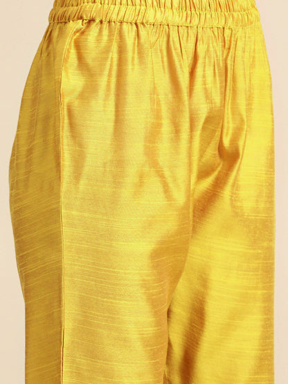 Indyancart VA Women's Mustard Yellow Embroidered Sequinned Kurta Set with Dupatta