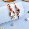 Dhiyona Red Stone Studded & Beaded Bhaiya Bhabhi Rakhis With Roli Chawal & Greeting Card