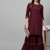 Dhiyona IE Women Burgundy Embroidered Kurta with Sharara