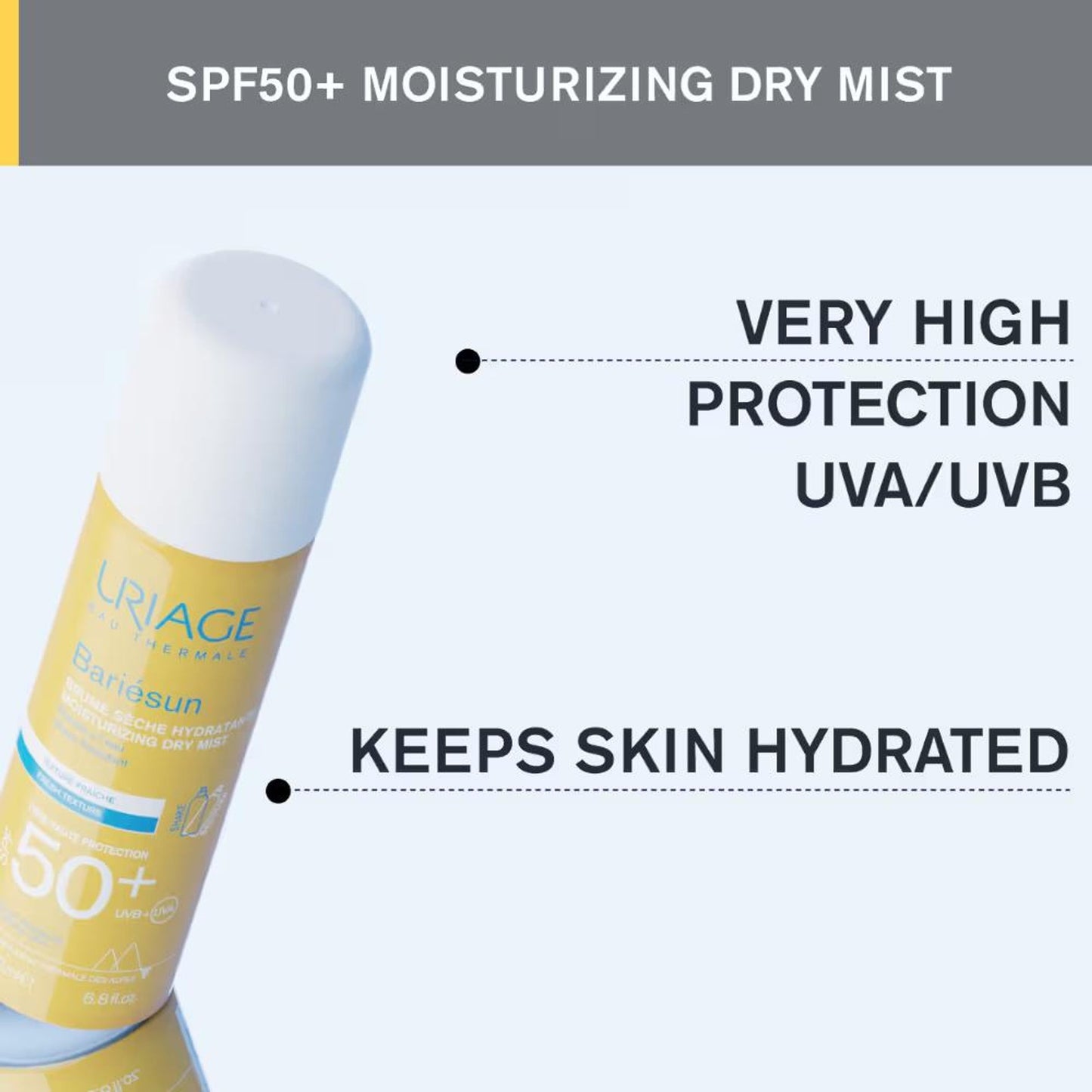 Uriage Bariesun Moisturizing Dry Touch Sunscreen Spray Mist SPF50+ with Vitamin E Dermat Recommended